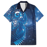 Aotearoa New Zealand New Year Family Matching Off The Shoulder Long Sleeve Dress and Hawaiian Shirt Tribal Koru Tattoo Blue Galaxy Maori Silver Fern LT03 Dad's Shirt - Short Sleeve Blue - Polynesian Pride