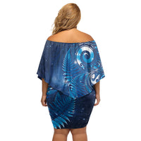 Aotearoa New Zealand New Year Family Matching Off Shoulder Short Dress and Hawaiian Shirt Tribal Koru Tattoo Blue Galaxy Maori Silver Fern LT03 - Polynesian Pride