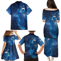 Aotearoa New Zealand New Year Family Matching Puletasi and Hawaiian Shirt Tribal Koru Tattoo Blue Galaxy Maori Silver Fern LT03 - Polynesian Pride