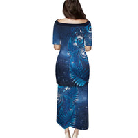 Aotearoa New Zealand New Year Family Matching Puletasi and Hawaiian Shirt Tribal Koru Tattoo Blue Galaxy Maori Silver Fern LT03 - Polynesian Pride
