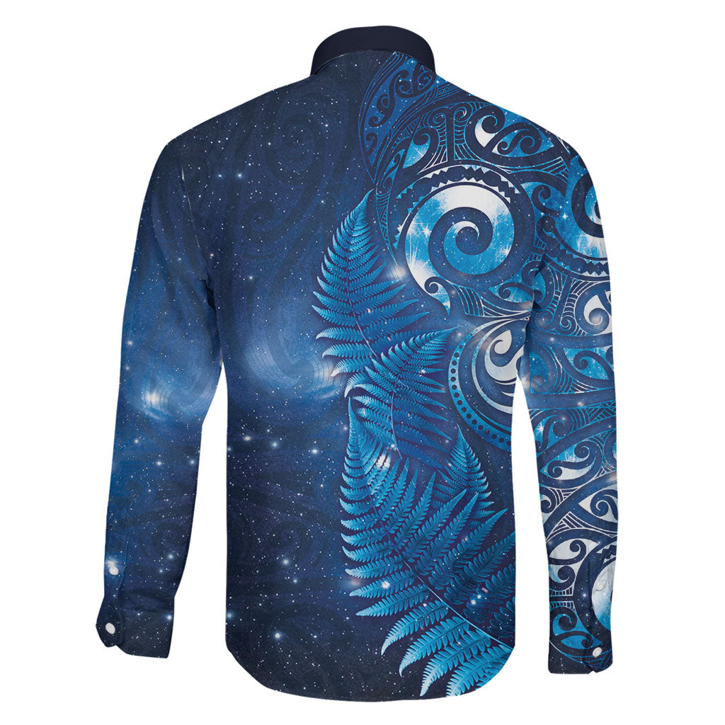Aotearoa New Zealand New Year Family Matching Summer Maxi Dress and Hawaiian Shirt Tribal Koru Tattoo Blue Galaxy Maori Silver Fern LT03 - Polynesian Pride