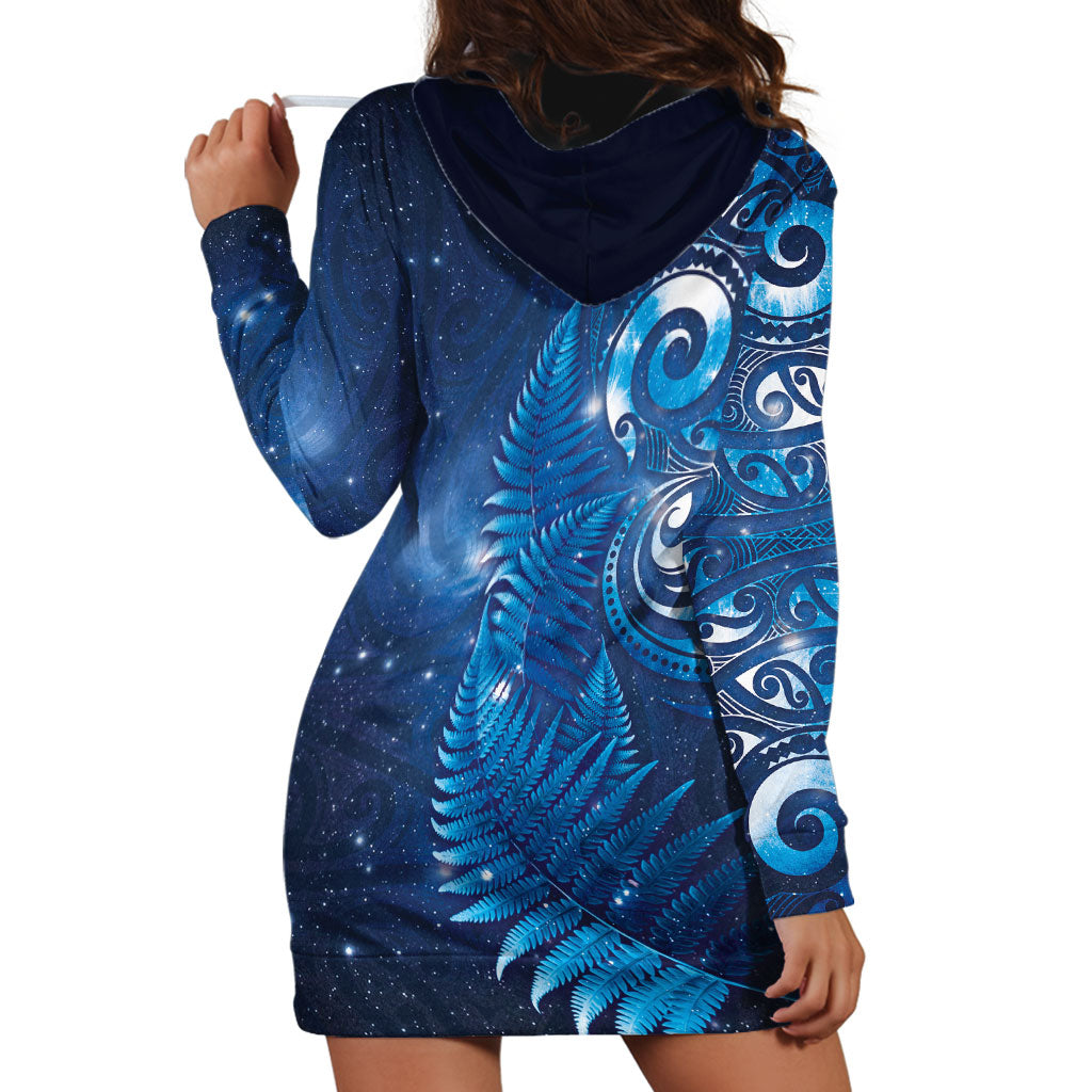 Aotearoa New Zealand New Year Hoodie Dress Tribal Koru Tattoo Blue Galaxy Maori Silver Fern LT03 - Polynesian Pride