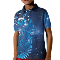 Aotearoa New Zealand New Year Kid Polo Shirt Tribal Koru Tattoo Blue Galaxy Maori Silver Fern LT03 Kid Blue - Polynesian Pride