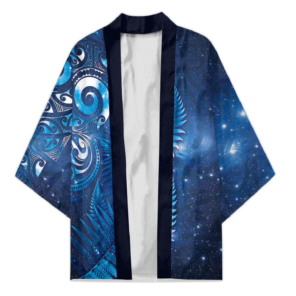 Aotearoa New Zealand New Year Kimono Tribal Koru Tattoo Blue Galaxy Maori Silver Fern
