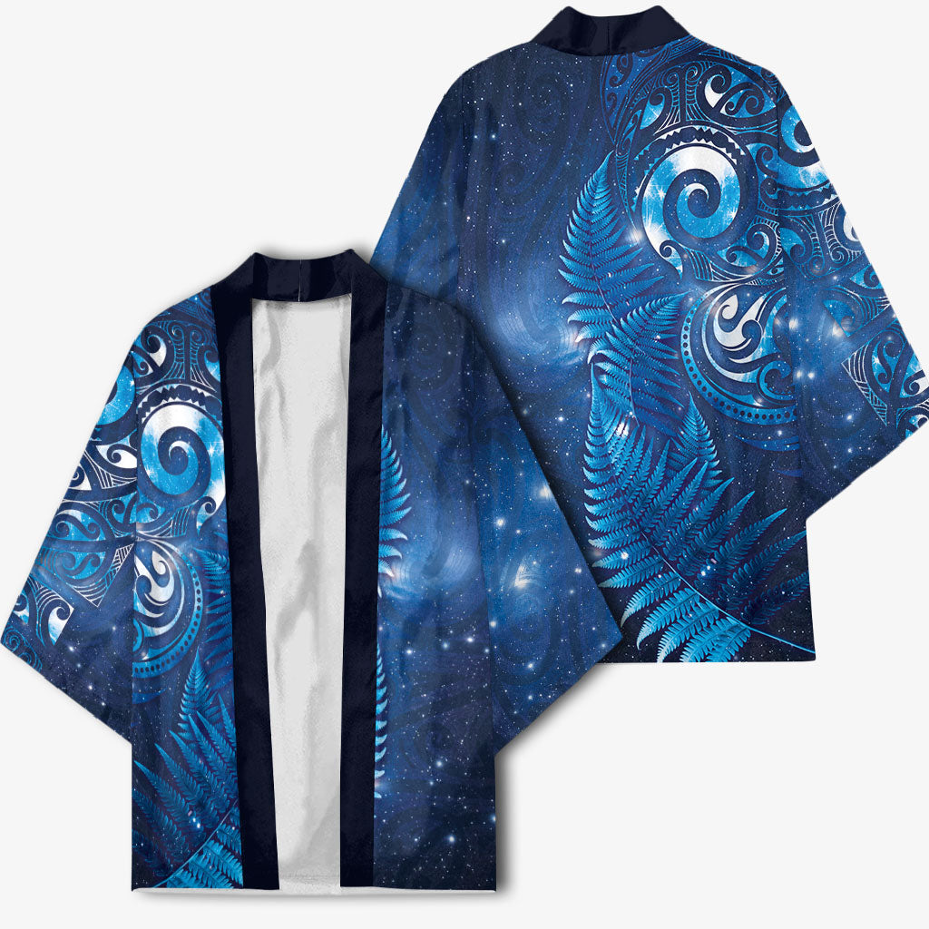 Aotearoa New Zealand New Year Kimono Tribal Koru Tattoo Blue Galaxy Maori Silver Fern