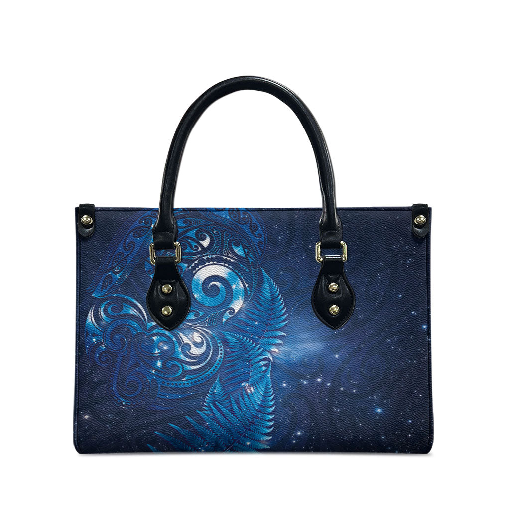 Aotearoa New Zealand New Year Leather Bag Tribal Koru Tattoo Blue Galaxy Maori Silver Fern