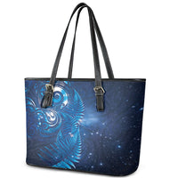Aotearoa New Zealand New Year Leather Tote Bag Tribal Koru Tattoo Blue Galaxy Maori Silver Fern LT03 - Polynesian Pride