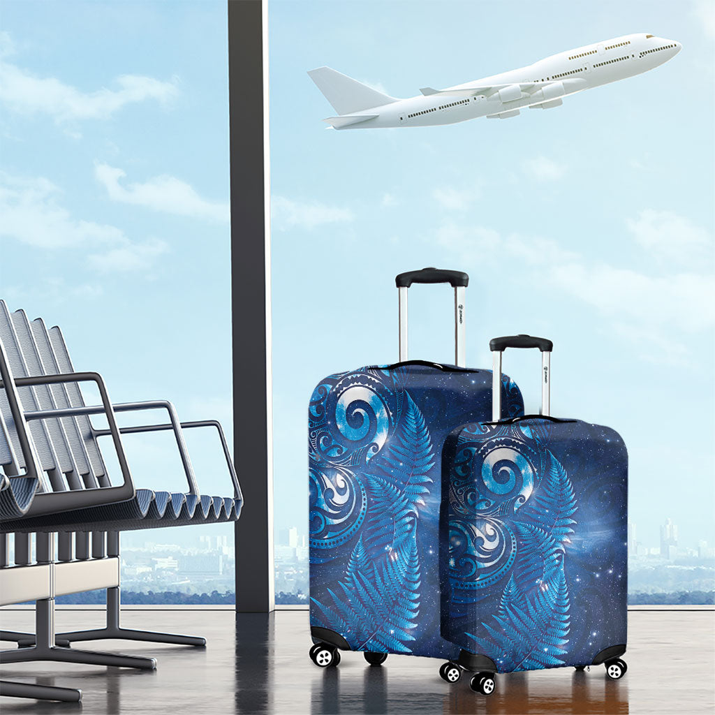 Aotearoa New Zealand New Year Luggage Cover Tribal Koru Tattoo Blue Galaxy Maori Silver Fern LT03 - Polynesian Pride