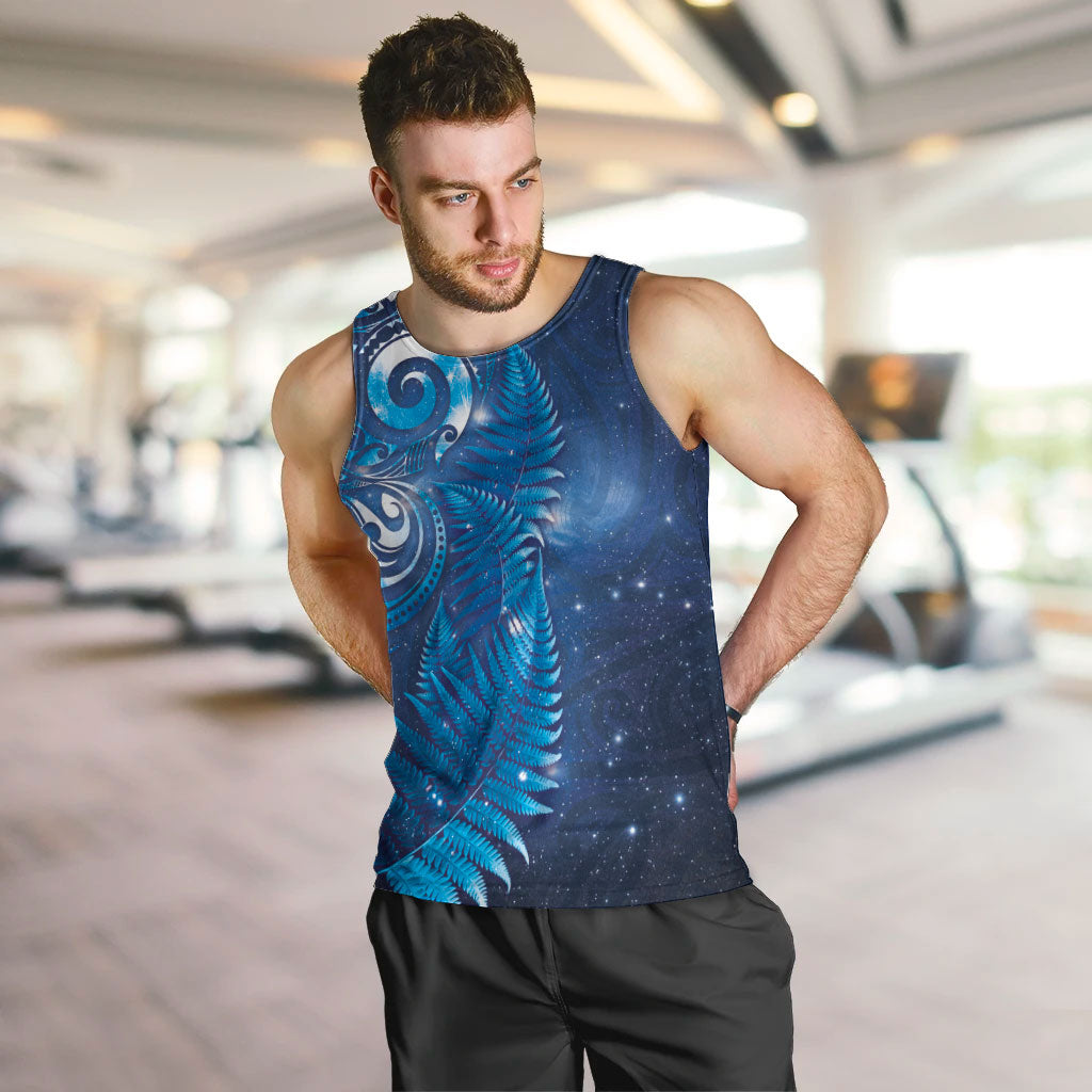 Aotearoa New Zealand New Year Men Tank Top Tribal Koru Tattoo Blue Galaxy Maori Silver Fern LT03 Blue - Polynesian Pride