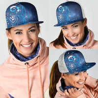 Aotearoa New Zealand New Year Mesh Trucker Cap Tribal Koru Tattoo Blue Galaxy Maori Silver Fern
