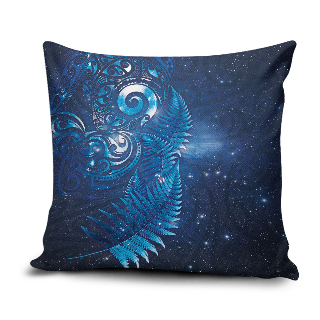 Aotearoa New Zealand New Year Pillow Cover Tribal Koru Tattoo Blue Galaxy Maori Silver Fern