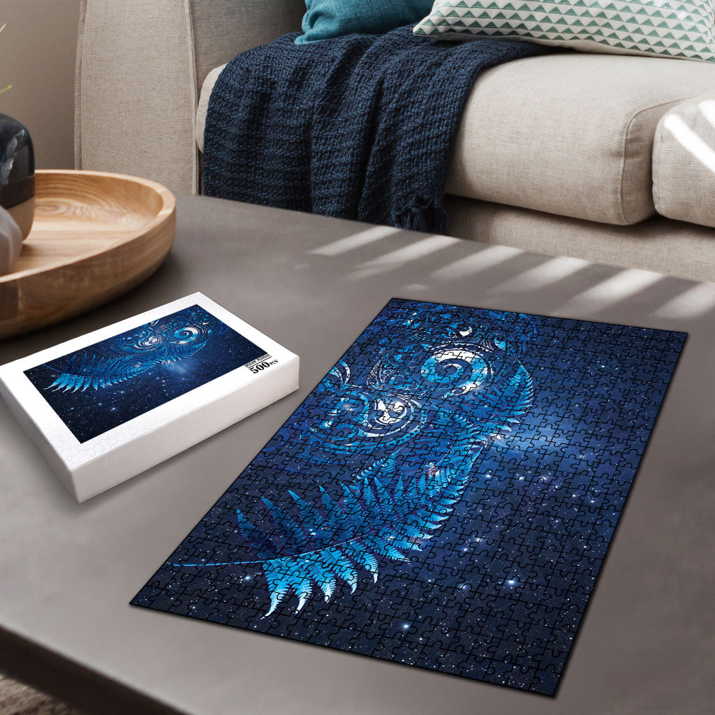 Aotearoa New Zealand New Year Puzzle Tribal Koru Tattoo Blue Galaxy Maori Silver Fern
