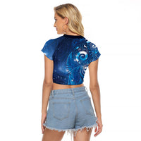 Aotearoa New Zealand New Year Raglan Cropped T Shirt Tribal Koru Tattoo Blue Galaxy Maori Silver Fern LT03 - Polynesian Pride