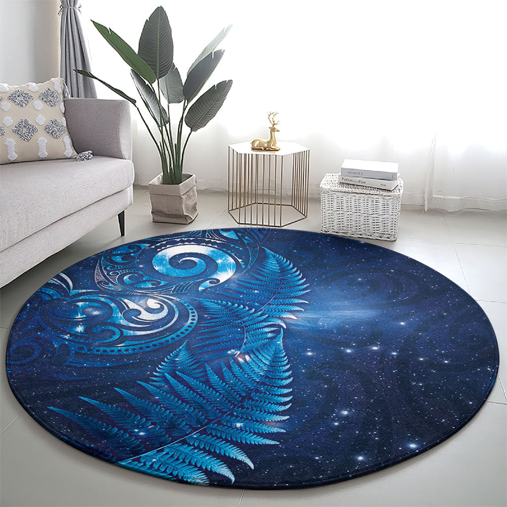 Aotearoa New Zealand New Year Round Carpet Tribal Koru Tattoo Blue Galaxy Maori Silver Fern