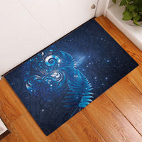 Aotearoa New Zealand New Year Rubber Doormat Tribal Koru Tattoo Blue Galaxy Maori Silver Fern