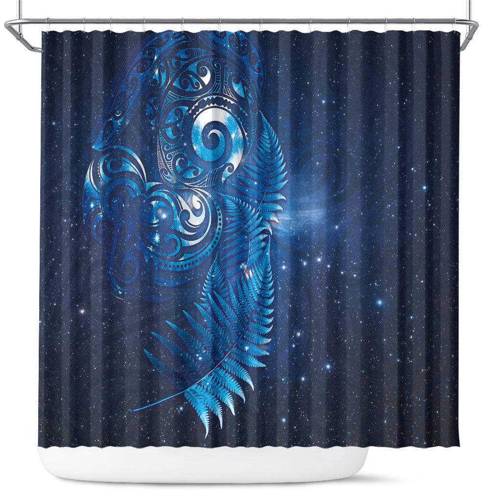 Aotearoa New Zealand New Year Shower Curtain Tribal Koru Tattoo Blue Galaxy Maori Silver Fern LT03 Blue - Polynesian Pride