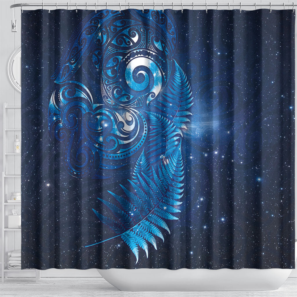 Aotearoa New Zealand New Year Shower Curtain Tribal Koru Tattoo Blue Galaxy Maori Silver Fern LT03 - Polynesian Pride