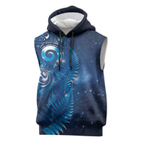 Aotearoa New Zealand New Year Sleeveless Hoodie Tribal Koru Tattoo Blue Galaxy Maori Silver Fern LT03 Blue - Polynesian Pride