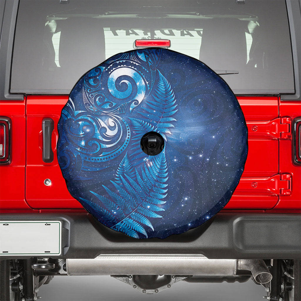 Aotearoa New Zealand New Year Spare Tire Cover Tribal Koru Tattoo Blue Galaxy Maori Silver Fern LT03 - Polynesian Pride