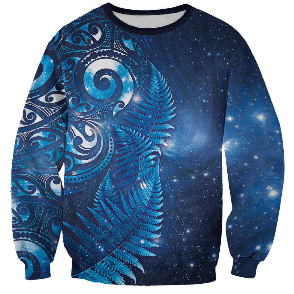 Aotearoa New Zealand New Year Sweatshirt Tribal Koru Tattoo Blue Galaxy Maori Silver Fern LT03 Unisex Blue - Polynesian Pride