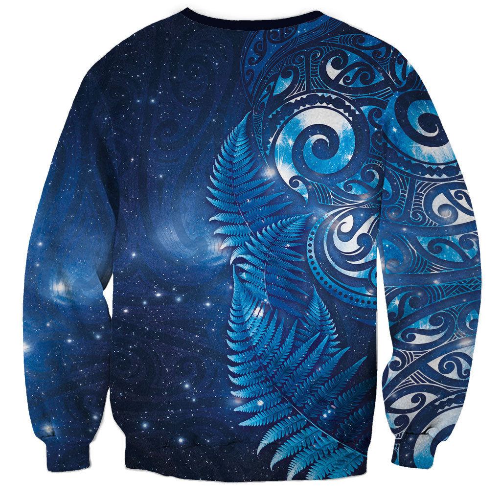 Aotearoa New Zealand New Year Sweatshirt Tribal Koru Tattoo Blue Galaxy Maori Silver Fern LT03 - Polynesian Pride