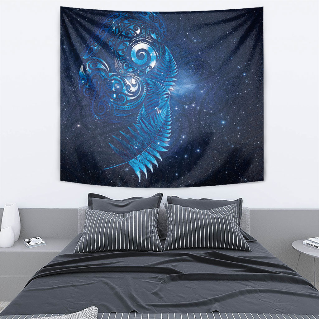 Aotearoa New Zealand New Year Tapestry Tribal Koru Tattoo Blue Galaxy Maori Silver Fern