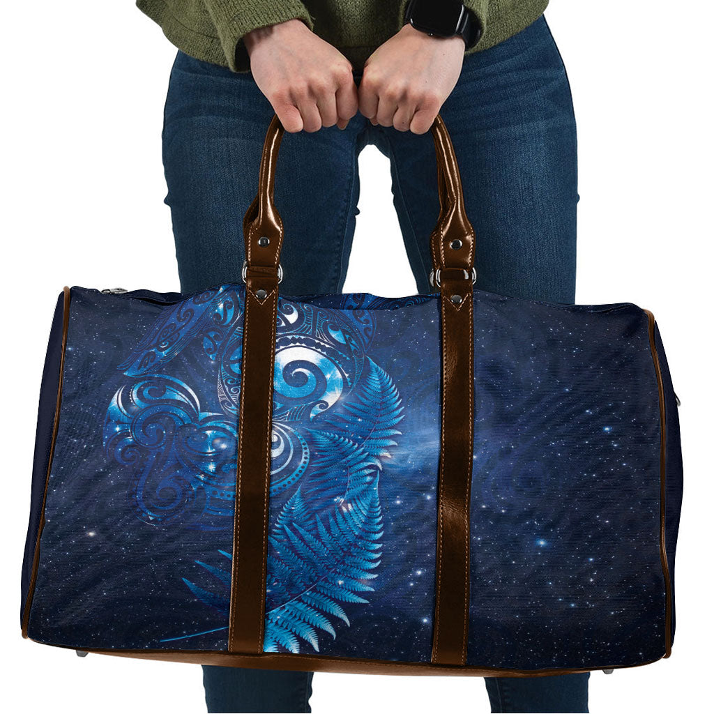 Aotearoa New Zealand New Year Travel Bag Tribal Koru Tattoo Blue Galaxy Maori Silver Fern