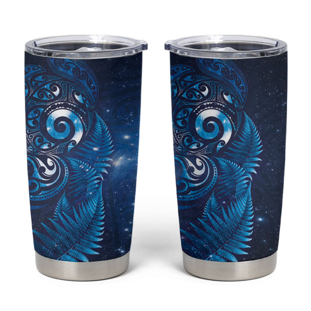 Aotearoa New Zealand New Year Tumbler Cup Tribal Koru Tattoo Blue Galaxy Maori Silver Fern LT03 Blue - Polynesian Pride