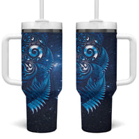 Aotearoa New Zealand New Year Tumbler With Handle Tribal Koru Tattoo Blue Galaxy Maori Silver Fern LT03 One Size: 40 oz Blue - Polynesian Pride