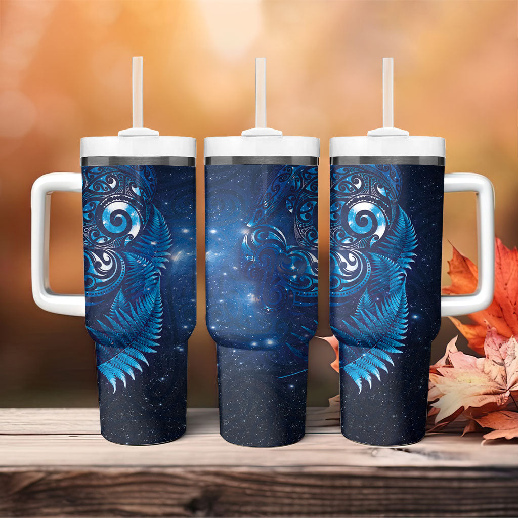 Aotearoa New Zealand New Year Tumbler With Handle Tribal Koru Tattoo Blue Galaxy Maori Silver Fern LT03 - Polynesian Pride