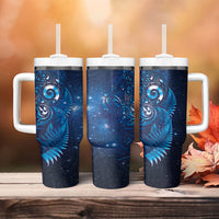 Aotearoa New Zealand New Year Tumbler With Handle Tribal Koru Tattoo Blue Galaxy Maori Silver Fern LT03 - Polynesian Pride