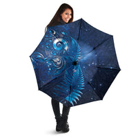 Aotearoa New Zealand New Year Umbrella Tribal Koru Tattoo Blue Galaxy Maori Silver Fern