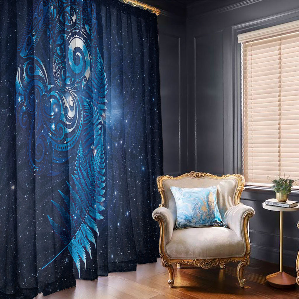 Aotearoa New Zealand New Year Window Curtain Tribal Koru Tattoo Blue Galaxy Maori Silver Fern