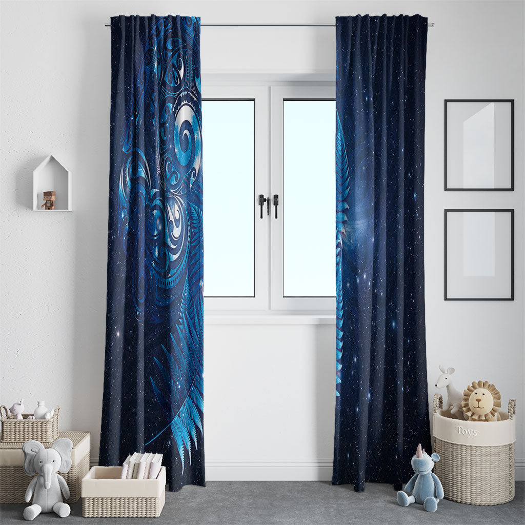 Aotearoa New Zealand New Year Window Curtain Tribal Koru Tattoo Blue Galaxy Maori Silver Fern