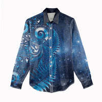 Aotearoa New Zealand New Year Women Casual Shirt Tribal Koru Tattoo Blue Galaxy Maori Silver Fern LT03 - Polynesian Pride