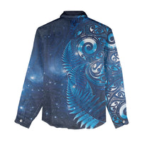 Aotearoa New Zealand New Year Women Casual Shirt Tribal Koru Tattoo Blue Galaxy Maori Silver Fern LT03 - Polynesian Pride