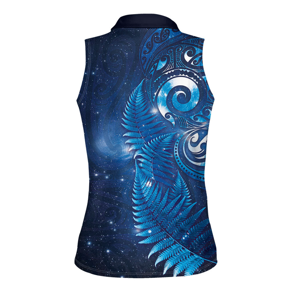 Aotearoa New Zealand New Year Women Sleeveless Polo Shirt Tribal Koru Tattoo Blue Galaxy Maori Silver Fern LT03 - Polynesian Pride