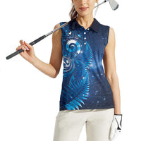 Aotearoa New Zealand New Year Women Sleeveless Polo Shirt Tribal Koru Tattoo Blue Galaxy Maori Silver Fern LT03 - Polynesian Pride