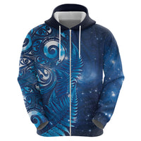 Aotearoa New Zealand New Year Zip Hoodie Tribal Koru Tattoo Blue Galaxy Maori Silver Fern LT03 - Polynesian Pride