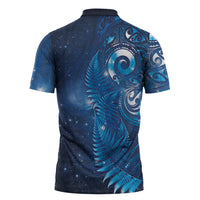 Aotearoa New Zealand New Year Zipper Polo Shirt Tribal Koru Tattoo Blue Galaxy Maori Silver Fern LT03 - Polynesian Pride