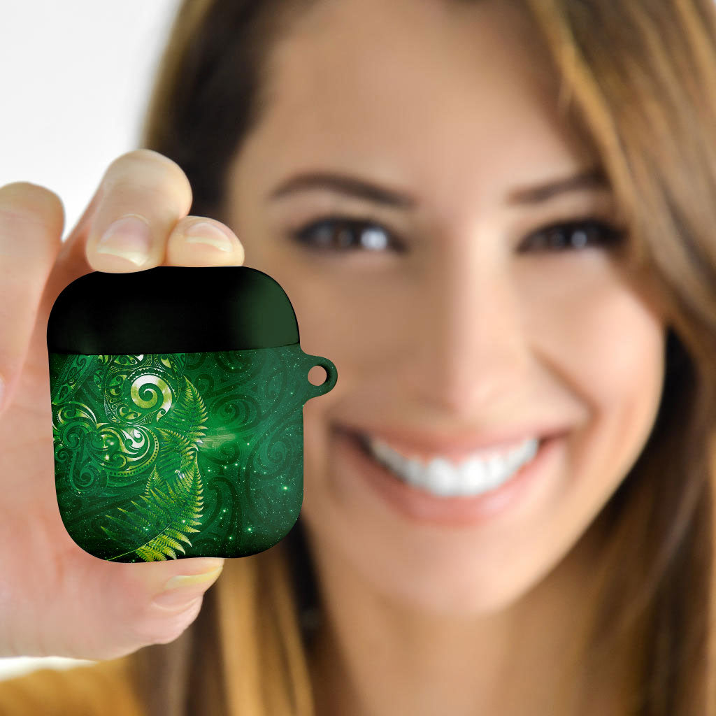 Aotearoa New Zealand New Year AirPods Case Tribal Koru Tattoo Green Galaxy Maori Silver Fern LT03 - Polynesian Pride
