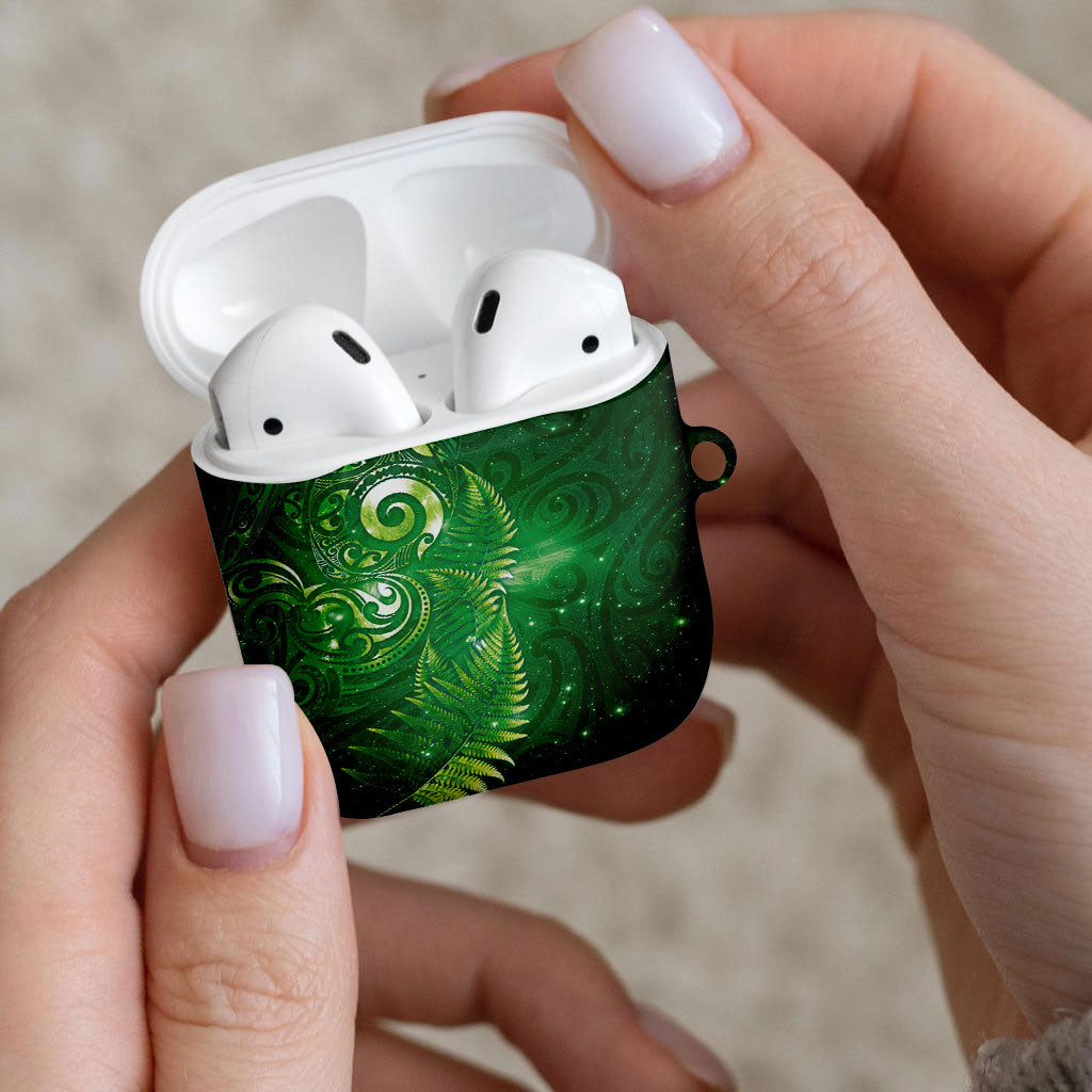 Aotearoa New Zealand New Year AirPods Case Tribal Koru Tattoo Green Galaxy Maori Silver Fern LT03 - Polynesian Pride