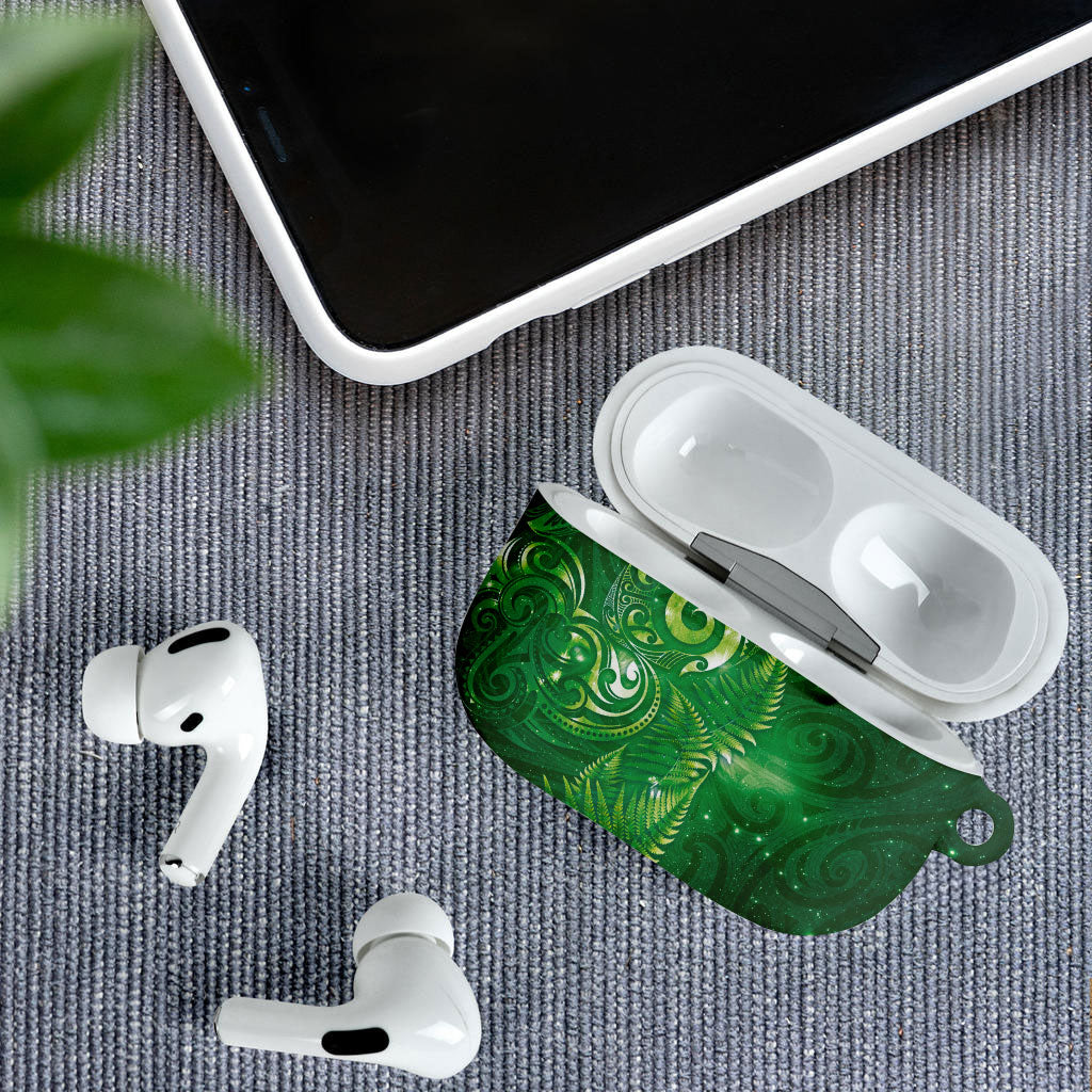 Aotearoa New Zealand New Year AirPods Case Tribal Koru Tattoo Green Galaxy Maori Silver Fern LT03 - Polynesian Pride