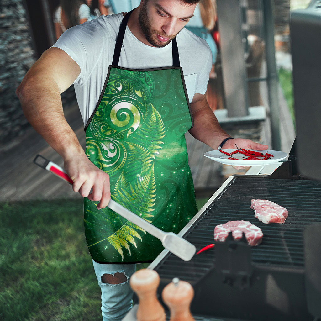 Aotearoa New Zealand New Year Apron Tribal Koru Tattoo Green Galaxy Maori Silver Fern
