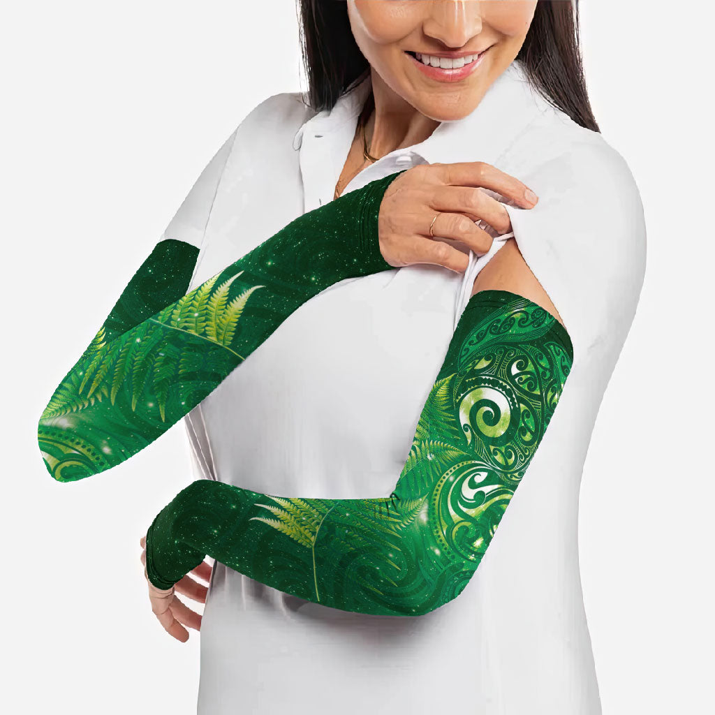 Aotearoa New Zealand New Year Arm Sleeves Tribal Koru Tattoo Green Galaxy Maori Silver Fern LT03 - Polynesian Pride