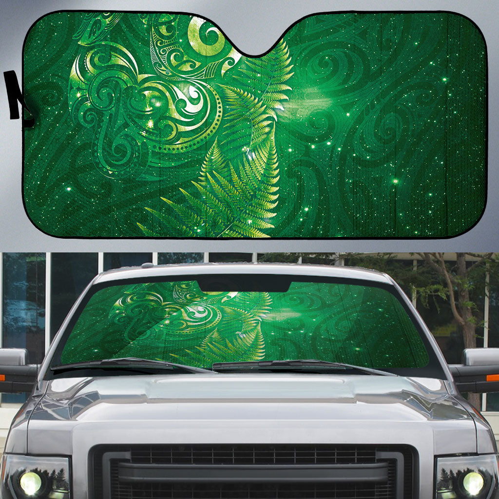 Aotearoa New Zealand New Year Auto Sun Shade Tribal Koru Tattoo Green Galaxy Maori Silver Fern LT03 Green - Polynesian Pride