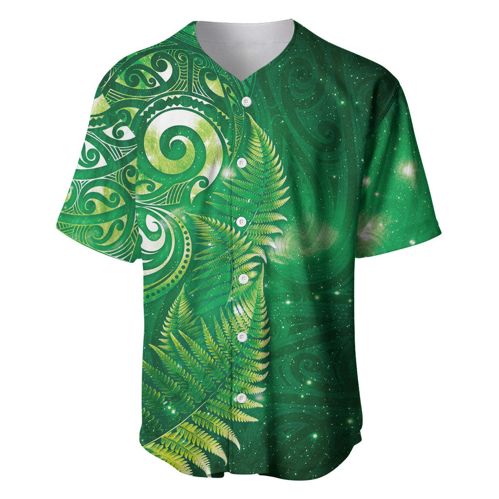 Aotearoa New Zealand New Year Baseball Jersey Tribal Koru Tattoo Green Galaxy Maori Silver Fern