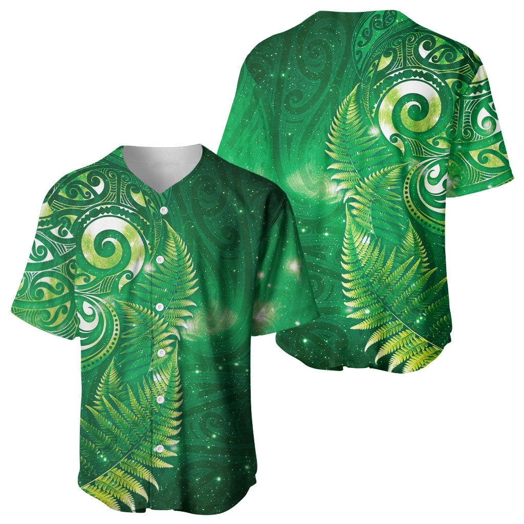 Aotearoa New Zealand New Year Baseball Jersey Tribal Koru Tattoo Green Galaxy Maori Silver Fern LT03 - Polynesian Pride
