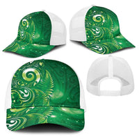 Aotearoa New Zealand New Year Baseball Net Cap Tribal Koru Tattoo Green Galaxy Maori Silver Fern