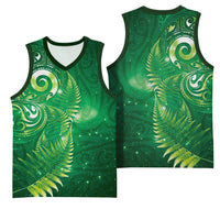 Aotearoa New Zealand New Year Basketball Jersey Tribal Koru Tattoo Green Galaxy Maori Silver Fern LT03 - Polynesian Pride